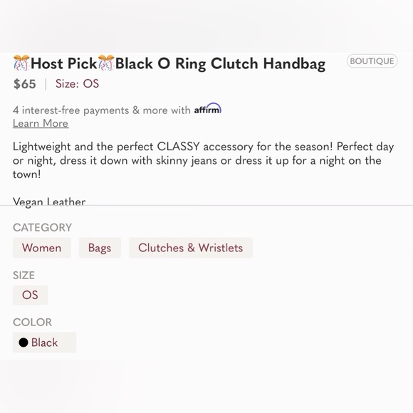 Elle Black O Ring Clutch Handbag w/Ruffle Accent - Picture 6 of 6